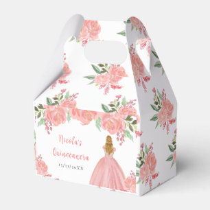 Caixinha De Lembrancinhas Princesa de Cabelo Loiro Pink Floral Quinceanera