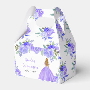 Caixinha De Lembrancinhas Princesa de Cabelo Loiro Quinceanera Floral Roxa