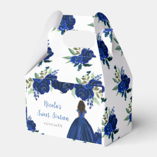 Caixinha De Lembrancinhas Princesa de Pele Morena Azul Marinho Floral Sweet 