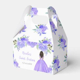 Caixinha De Lembrancinhas Princesa de Pele Morena Floral Roxo Sweet Sixteen
