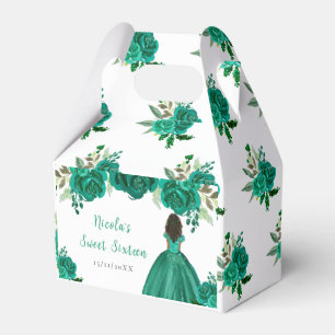 Caixinha De Lembrancinhas Princesa de Pele Morena Floral Verde Sweet Sixteen