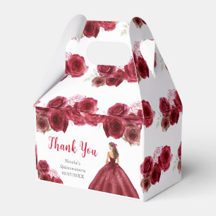 Caixinha De Lembrancinhas Princesa no vestido vermelho Quinceanera Obrigado