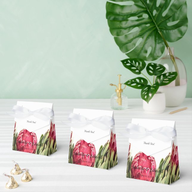 Caixinha De Lembrancinhas Proteas Verde Tropical Rosa Casamento  (Criador carregado)