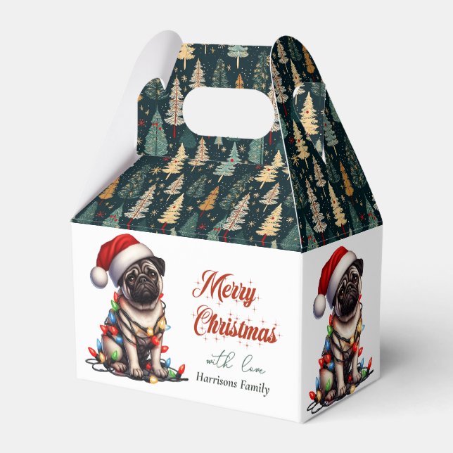 Caixinha De Lembrancinhas Pug Canine - Retro Bonito Natal (Verso)