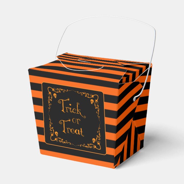 Caixinha De Lembrancinhas Pumpkin Orange and Black Trick do Halloween (Frente)