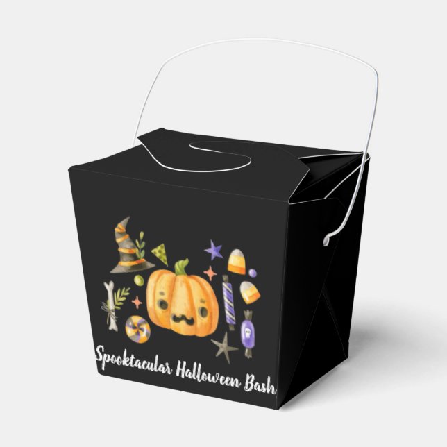 Caixinha De Lembrancinhas Pumpkin Spooktacular Festa de Halloween Bash, Pret (Frente)