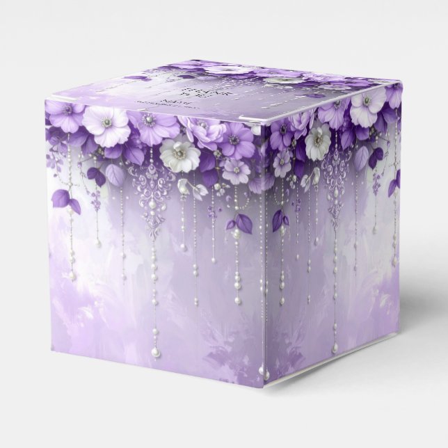 Caixinha De Lembrancinhas Purple Flowers with Dangling Pearls Favor Box (Frente)