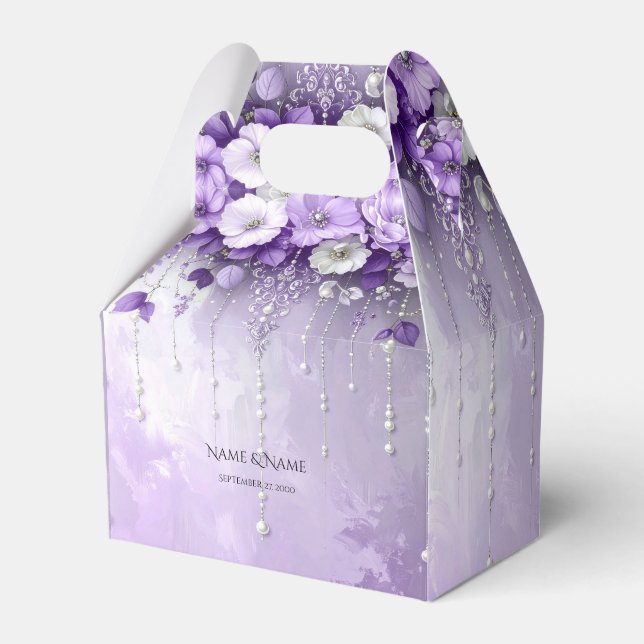 Caixinha De Lembrancinhas Purple Flowers with Dangling Pearls Favor Box (Frente)