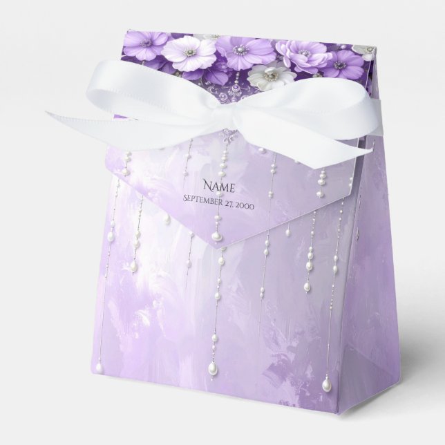 Caixinha De Lembrancinhas Purple Flowers with Dangling Pearls Favor Box (Frente)