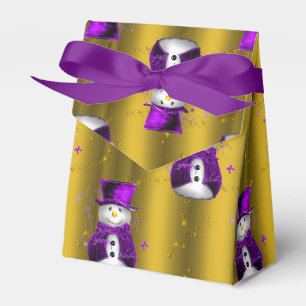 Caixinha De Lembrancinhas Púrpura Snowman no Dourado Natal