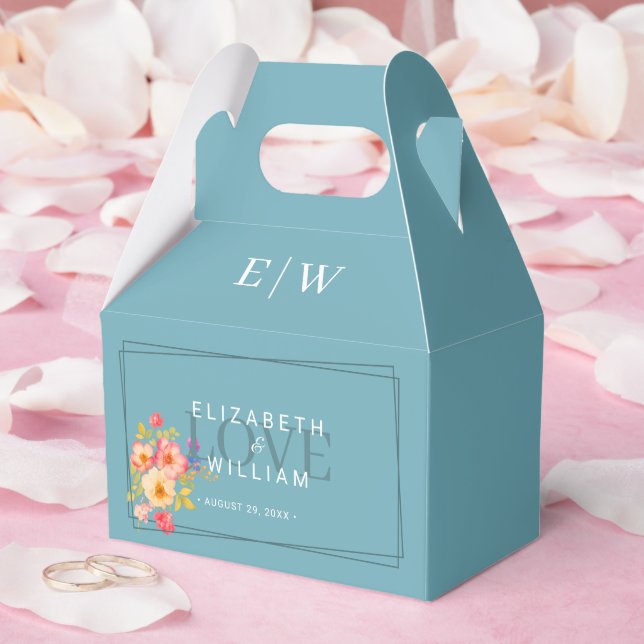 Caixinha De Lembrancinhas Quadro com Rosas, estilo de casamento em azul retr (Casamento)