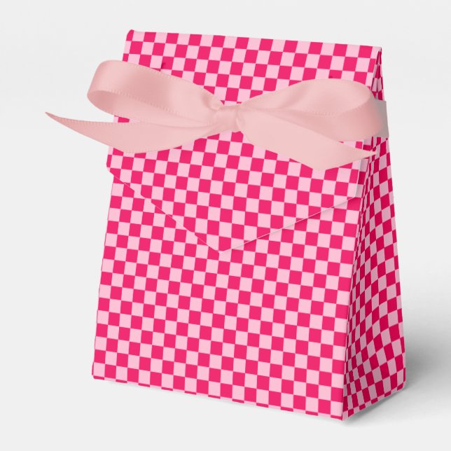 Caixinha De Lembrancinhas Quadro de Verificação Clássico de Combinação Rosa  (Frente)