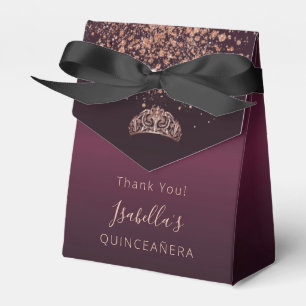 Caixinha De Lembrancinhas Quinceañera burgundy rosa gold tiara obrigado