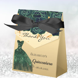 Caixinha De Lembrancinhas Quinceanera green gold florais vestidos obrigado v