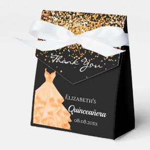 Caixinha De Lembrancinhas Quinceanera, obrigado de vestes pretos de ouro