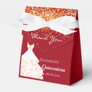 Caixinha De Lembrancinhas Quinceanera Red Gold obrigado
