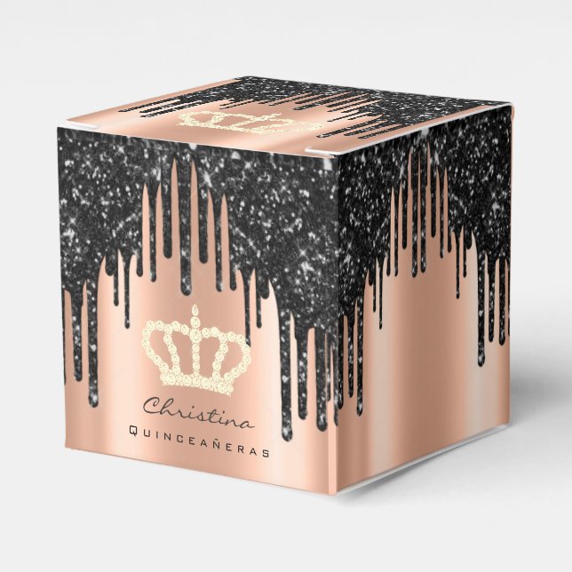 Caixinha De Lembrancinhas Quinceañeras Doce 16.ª Rosa Bridal Black Real (Frente)