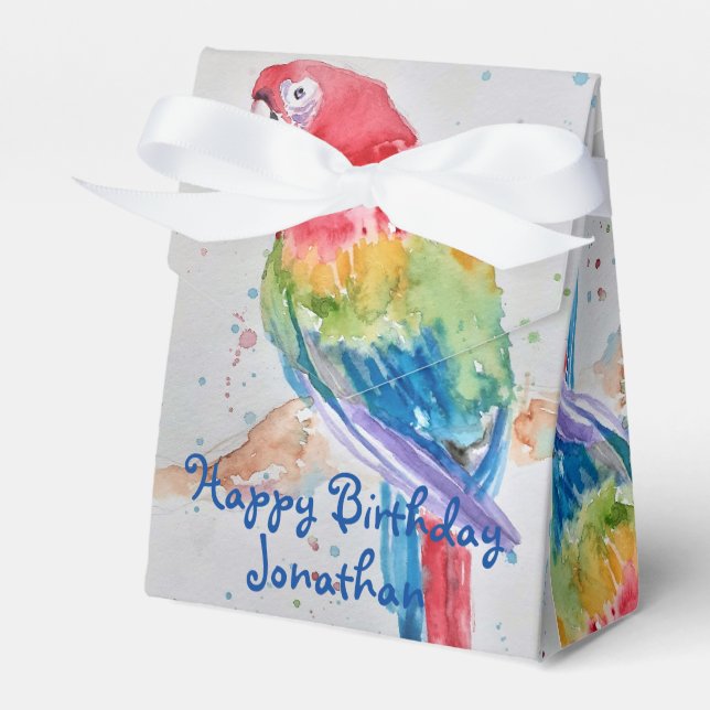 Caixinha De Lembrancinhas Rainbow Parrot Bird Child Birthday Cake Favor Box (Frente)
