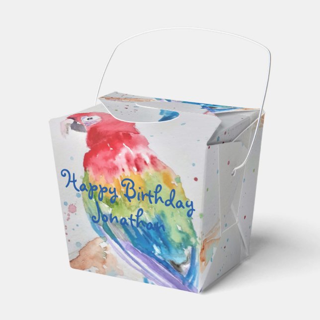 Caixinha De Lembrancinhas Rainbow Parrot Bird Child Birthday Cake Favor Box (Frente)