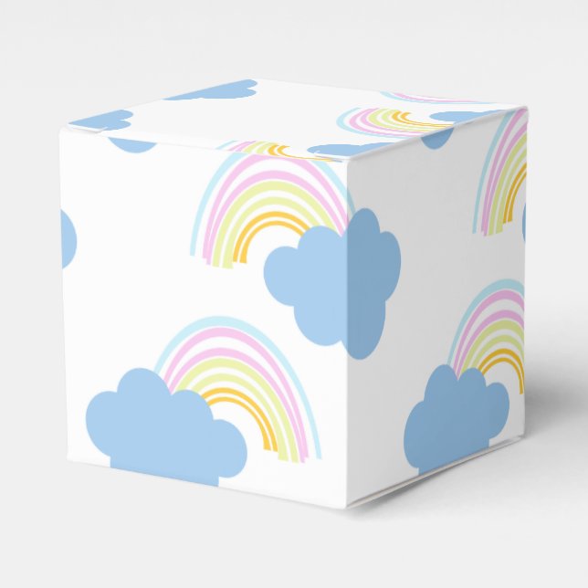 Caixinha De Lembrancinhas Rainbow Summer Clouds Pastel Scribble Doodle (Frente)