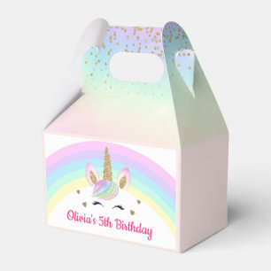 Caixinha De Lembrancinhas Rainbow Unicorn Dourada Glitter Girl Aniversário