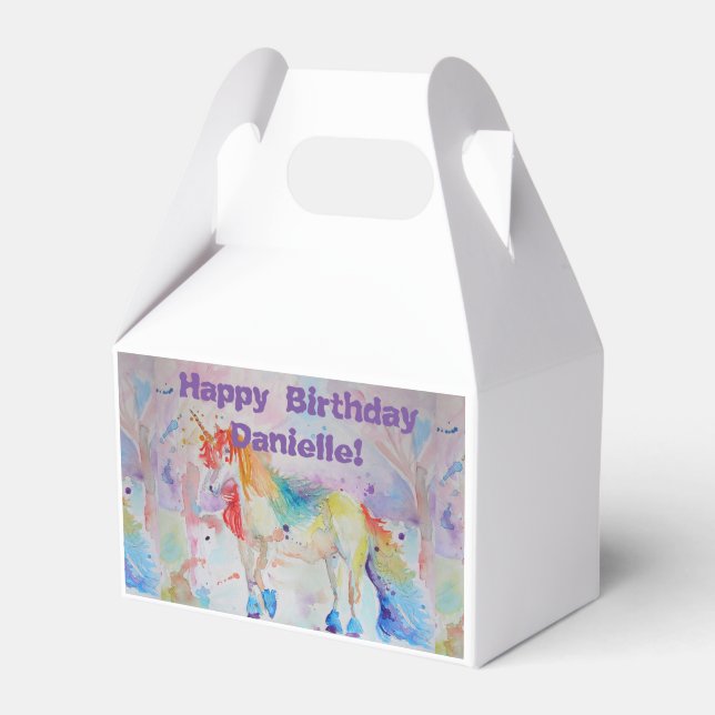 Caixinha De Lembrancinhas Rainbow Unicorn Girls Birthday Cake Favor Box (Frente)
