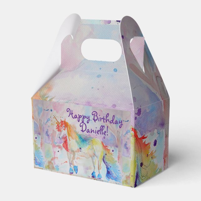 Caixinha De Lembrancinhas Rainbow Unicorn Girls Birthday Cake Favor Box (Frente)