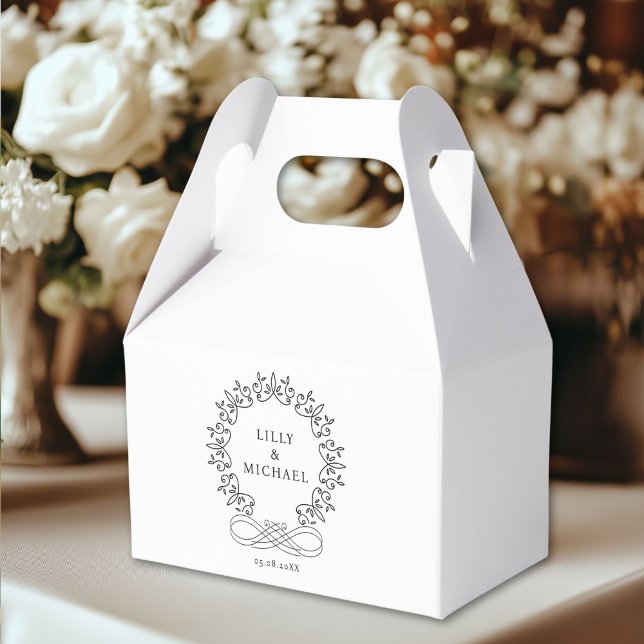 Caixinha De Lembrancinhas Real, Elegante, Casamento (Customer-specific, elegant, royal, crest, white, Wedding Favor Boxes with your name & date)