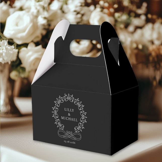 Caixinha De Lembrancinhas Real, Elegante, Casamento (Customer-specific, elegant, royal, crest, black and white, Wedding Favor Boxes with your name & date)