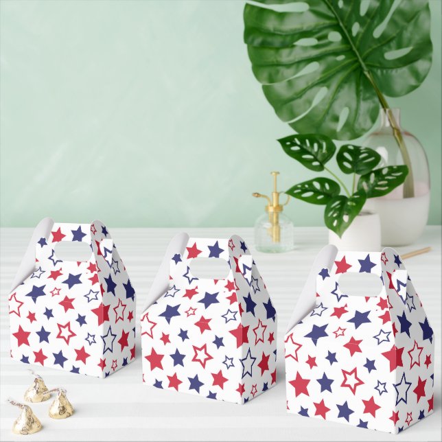 Caixinha De Lembrancinhas Red and Blue Stars, 4th of July, White Background (Múltiplo)