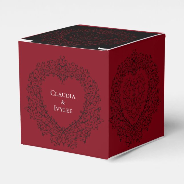 Caixinha De Lembrancinhas Red Black Heart Swirls Gothic Wedding (Frente)