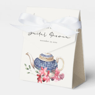 Caixinha De Lembrancinhas Red Blue Teapot Floral Chá de panela Tea Party