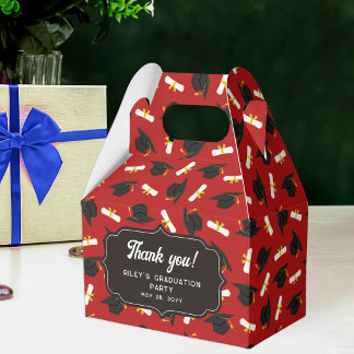 Caixinha De Lembrancinhas Red Caps & Diplomas Pattern Graduation Thank You