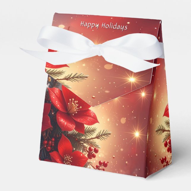 Caixinha De Lembrancinhas Red Christmas Floral Holiday Gift Box (Frente)