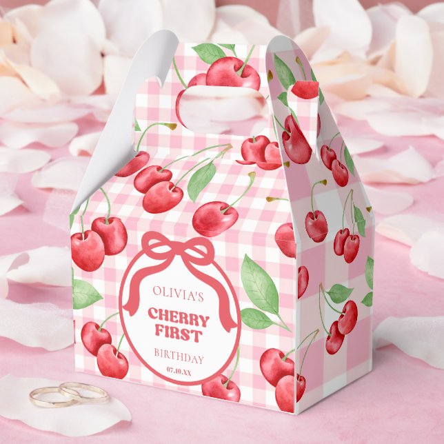 Caixinha De Lembrancinhas Red Coquette Bow Cherry First Birthday Party (Casamento)