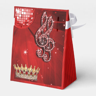 Caixinha De Lembrancinhas Red Disco Ball, Music Notes and Crown Favbox