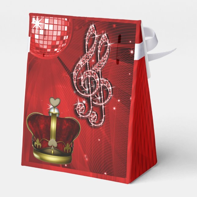 Caixinha De Lembrancinhas Red Disco Ball, Music Notes and Crown Favbox (Verso)