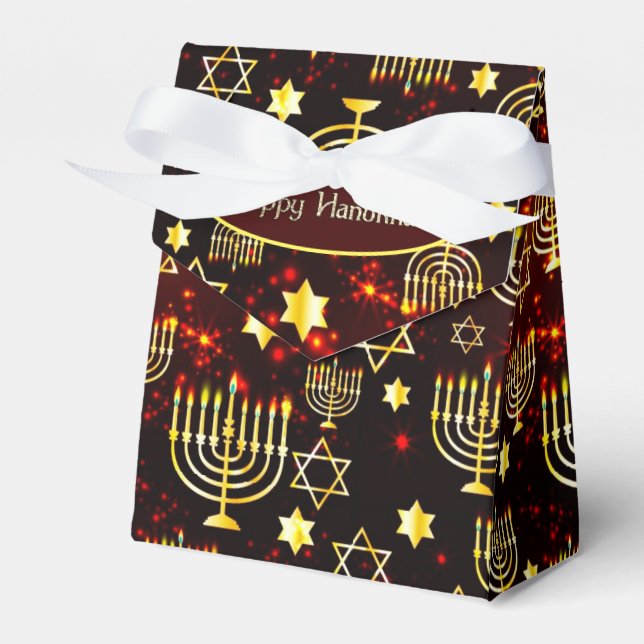 Caixinha De Lembrancinhas Red & Dourado Happy Hanukkah Menorah Tent (Frente)