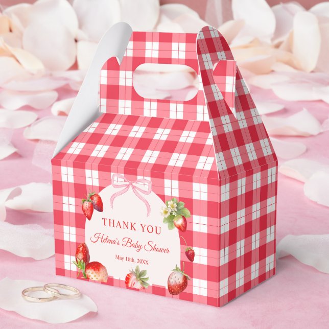 Caixinha De Lembrancinhas Red Gingham Strawberries Baby Shower Thank you (Casamento)