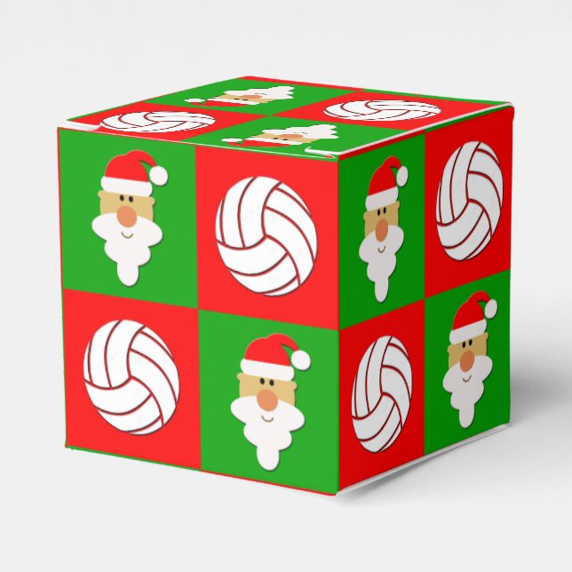 Caixinha De Lembrancinhas Red & Green Volleybolas & Santa Clause Natal (Frente)