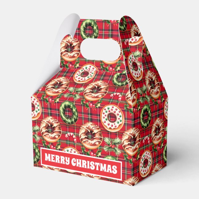 Caixinha De Lembrancinhas Red Retro Natal Rosquinhas Red Tartan Xadrez (Frente)