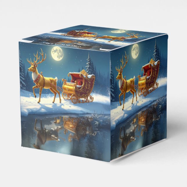 Caixinha De Lembrancinhas Reindeer Christmas Sleigh Holiday Favor Box (Frente)