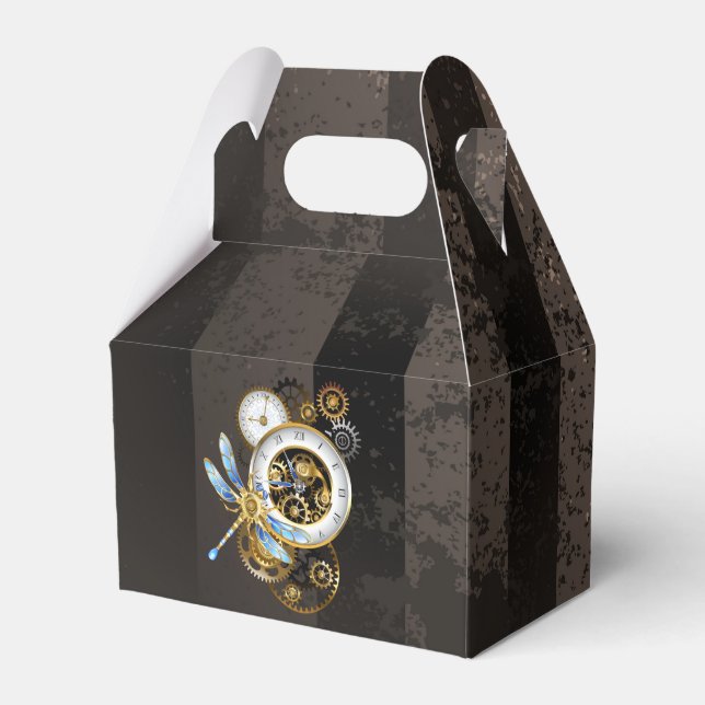 Caixinha De Lembrancinhas Relógio Steampunk com Dragonfly Mecânica (Frente)