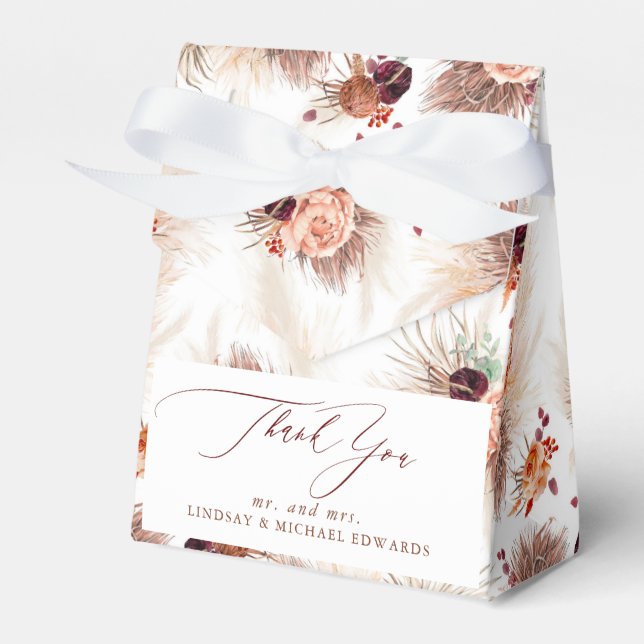 Caixinha De Lembrancinhas Relva das Pampas Flores Terracota Tropical  (Frente)