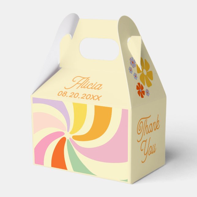 Caixinha De Lembrancinhas Retro 70s Groovy Wave Flower Aniversário Obrigado (Verso)