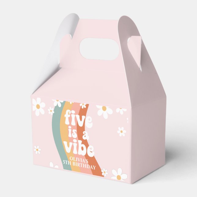Caixinha De Lembrancinhas Retro Arco-íris Five é um Clima Rosa de Aniversári (Frente)