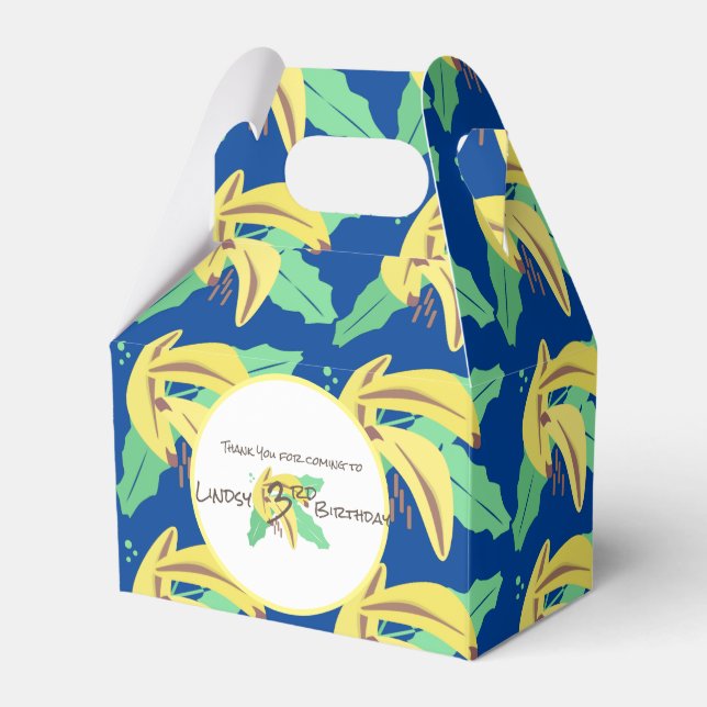 Caixinha De Lembrancinhas Retro Banana Amarelo Virando Três Aniversário (Frente)