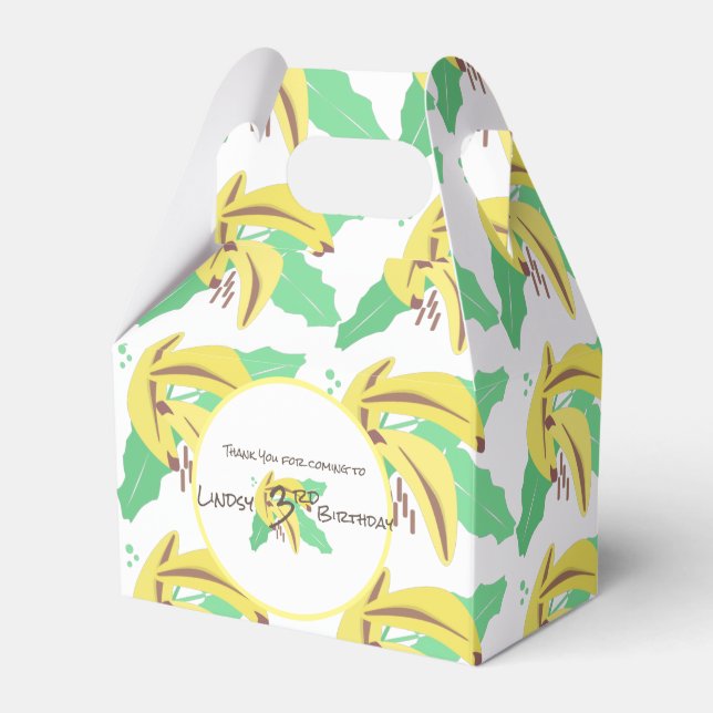 Caixinha De Lembrancinhas Retro Banana Amarelo Virando Três Aniversário (Frente)