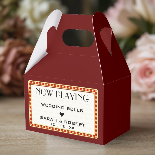 Caixinha De Lembrancinhas Retro Cinema Theater - Sinal de Casamento Vermelho (Retro Cinema Theater Marquee Sign Red Wedding Favor Boxes
)