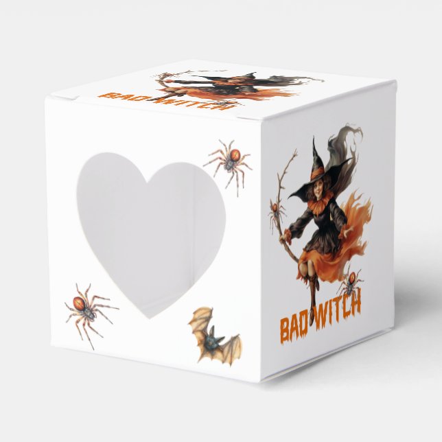 Caixinha De Lembrancinhas Retrô engraçado, bruxa má do Halloween. (Frente)